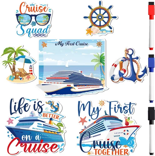Miniatura 12 de Decoraciones magnéticas para puerta de crucero, 12 piezas de imanes náuticos tropicales familiares para crucero, divertidos letreros magnéticos