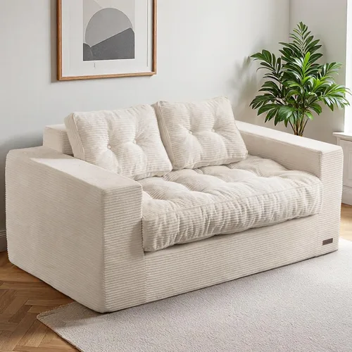 Miniatura 12 de MAXYOYO Sofá de dos plazas para sala de estar, sofá pequeño acolchado sin estructura, cómodo sillón tipo puf para espacios pequeños, dormitorio
