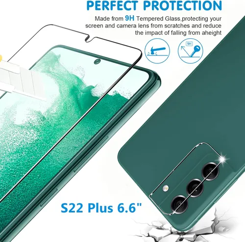 Miniatura 3 de [Paquete de 3+3] Protector de pantalla de vidrio para Samsung Galaxy S22 Plus 5G, vidrio templado 9H, compatible con huellas dactilares