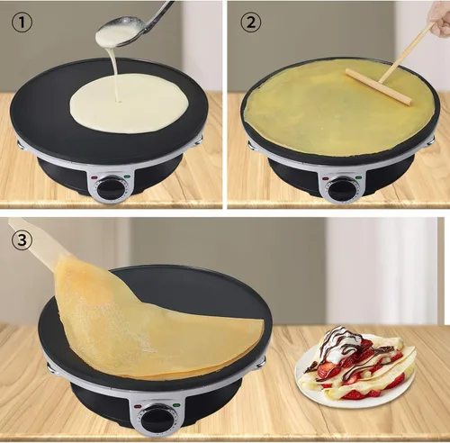 Miniatura 6 de Health and Home Crepe Maker - Máquina de crepes de 13 pulgadas y plancha eléctrica y sartén antiadherente para crepes (plateado-A)