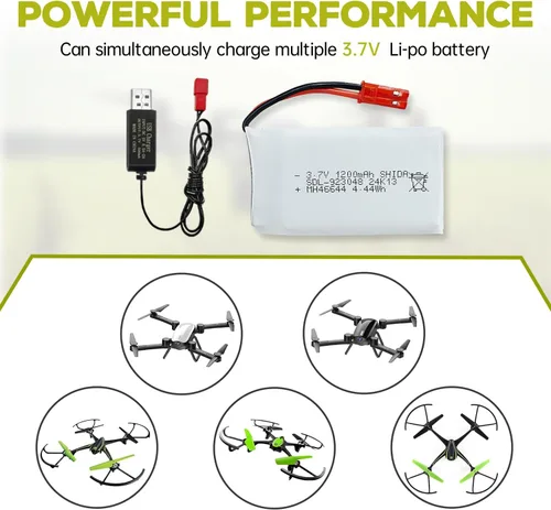 Miniatura 5 de Batería Lipo de 3.7 V 1200 mAh 25C con cable de carga USB con enchufe JST para MJX T04 T05 T25 V2400HD V2450FPV V2450GPS X900 X9TW RC Quadcopter