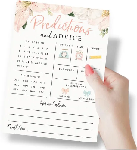 Miniatura 2 de Printed Party Predicciones y tarjetas de consejos para bebés, juegos de baby shower para niñas, suministros y decoración para fiestas de bebé