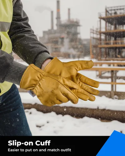 Miniatura 5 de Toolant Guantes de trabajo de invierno para hombre, de cuero aislado con resistencia al agua y protección contra abrasión para clima frío 1 par