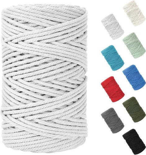 Miniatura 9 de Cordón de macramé de 0.079 in x 380 yardas (1140 pies), cuerda de algodón natural para colgar en la pared, ganchos de plantas, manualidades, Beige