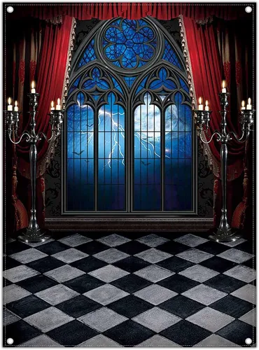 Miniatura 9 de Telón de fondo gótico de castillo medieval de vampiro de 5 x 7 pies, ventana de Halloween, luna, murciélagos, fotografía, fondo, decoración