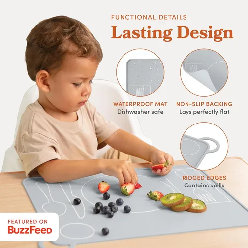 Miniatura 5 de Mantel individual Montessori de silicona para niños pequeños Tapete de placa para niños para mesa de comedor por Fire Rooster Kids (gris, 1)