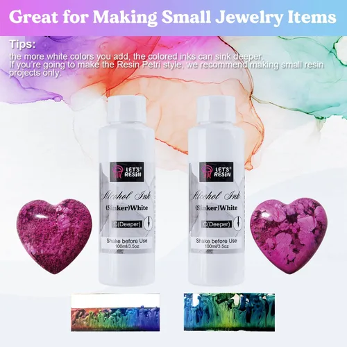 Miniatura 3 de LET'S RESIN Tinta de alcohol blanco para resina, tinta de alcohol, 2 botellas cada una de 3.5 onzas, tinta a base de alcohol ajustable, pigmento