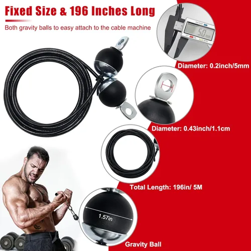 Miniatura 2 de Cable de repuesto para gimnasio en casa de 196 pulgadas, cable de polea de fitness con 2 bolas de gravedad de 0.197 in para máquina de ejercicio