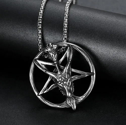 Miniatura 2 de Colgante gótico punk gótico para hombre con símbolo satánico Samael Lilith Baphomet de cabra con símbolo de Lucifer