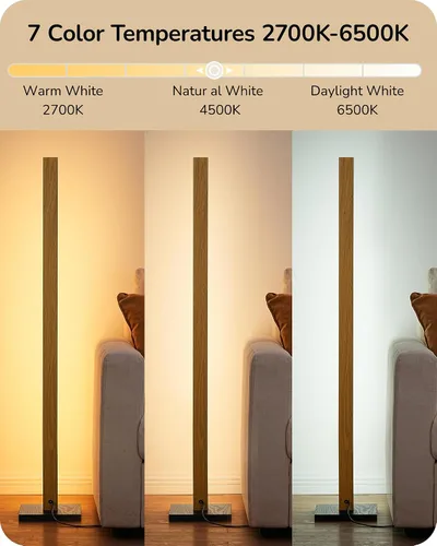 Miniatura 4 de EDISHINE Lámpara de pie de esquina de madera LED, lámpara de pie moderna regulable con control remoto, lámparas de pie minimalistas para sala