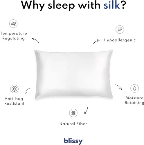 Miniatura 5 de Ahorra un 10% en la funda de almohada de seda Blissy (tamaño queen) Paquete: 100% seda de morera pura, fibras de alta calidad, absorben la humedad