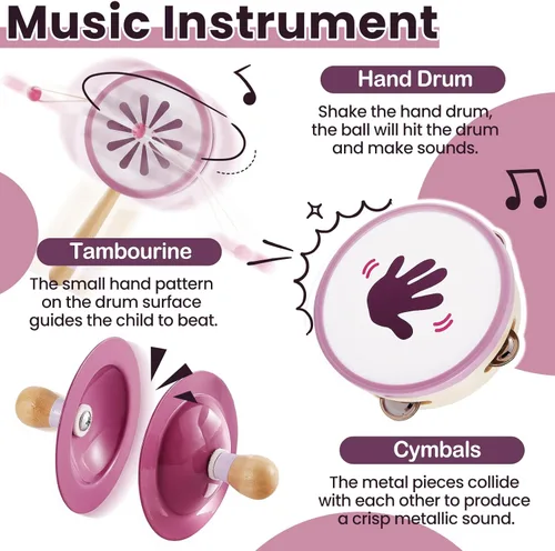 Miniatura 2 de BUYGER Instrumentos musicales de madera para niños pequeños de 1 a 3 años, instrumentos de percusión Montessori para bebés, juguetes musicales