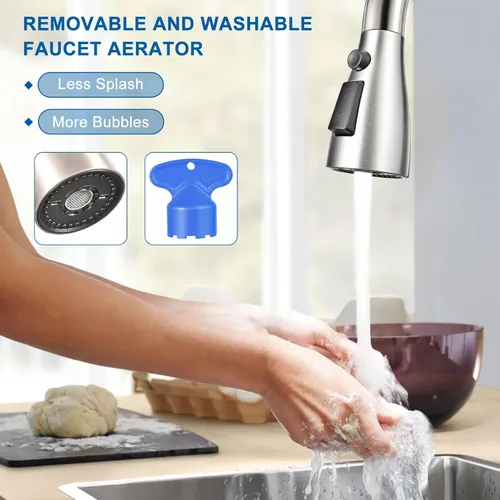 Miniatura 3 de Cabezal de repuesto para grifo de cocina, cabezal rociador desplegable de 3 funciones premium con 9 adaptadores, cabezal de grifo de fregadero