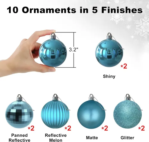 Miniatura 2 de Bolas de Navidad Grandes de 3.2" en Azul Bebé - Adornos para Árbol de Navidad, Bolas Colgantes Inastillables para Cumpleaños, Halloween, Boda