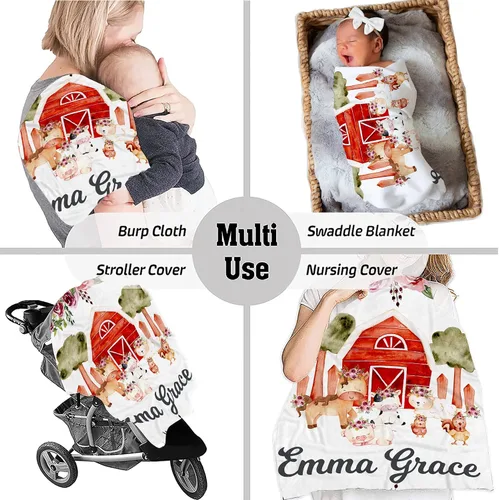 Miniatura 6 de Manta de bebé de granja personalizada, manta de bebé de animales de granja, manta de bebé floral, mantas florales para bebé, manta de bebé con Manta
