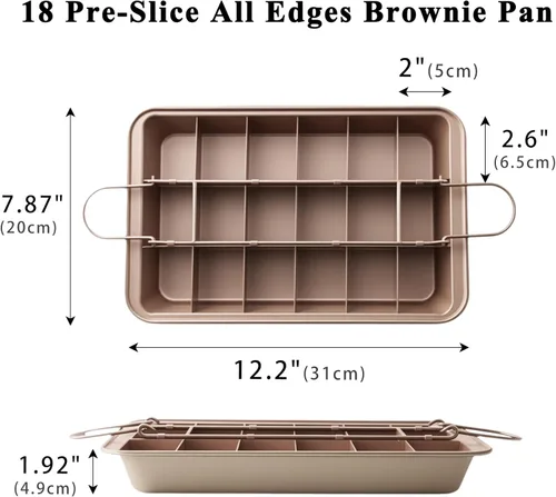 Miniatura 3 de Sartén para brownie con divisores, moldes antiadherentes para cortar brownies, todos los bordes, bandeja de acero al carbono para hornear 18