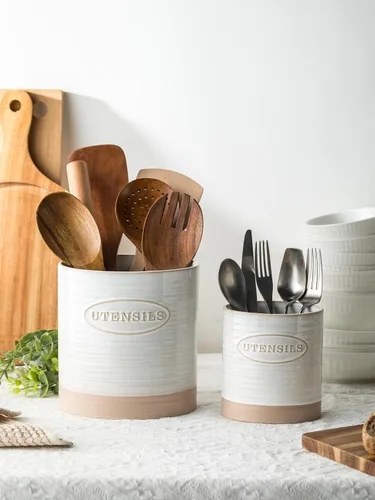 Miniatura 3 de YHOSSEUN Juego de 2 soportes para utensilios de cocina, de cerámica para encimera de cocina, 6.7 pulgadas + 5.1 pulgadas, soporte para espátula