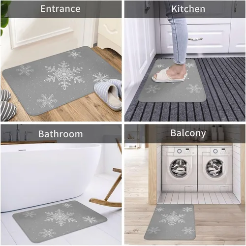 Miniatura 2 de Tapete de baño, tapete de baño suave y lanudo de Navidad con copos de nieve gris, tapete antideslizante para cocina, dormitorio, 18 x 30 pulgadas