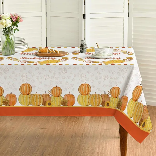 Miniatura 2 de ATFUNSHOP Mantel de Acción de Gracias, paquete de 2 manteles desechables de 54 x 108 pulgadas, suministros para fiestas, calabazas, hojas de otoño