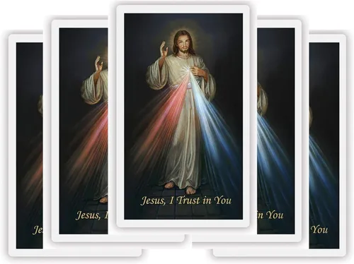 Needzo Jesus I Trust in You Divine Mercy - Cartera laminada de tamaño impreso con chaplet en la parte posterior, tarjeta de oración santa católica,