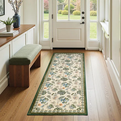Miniatura 111 de Jinchan Fiora - Alfombra redonda de 8 pies, alfombras vintage con diseño floral envejecido, lavable a máquina, antideslizante, de pelo bajo, Azul