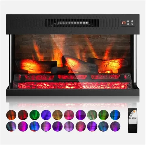 ROVSUN - Chimenea eléctrica de 28 pulgadas de 3 lados con inserto de vidrio, chimenea eléctrica con control remoto, chimenea empotrada y de pared