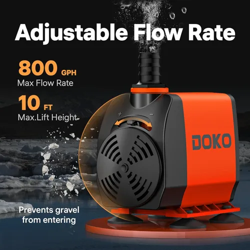 Miniatura 2 de DOKO Bomba de agua sumergible de 800 GPH, bomba de agua con cable de alimentación de 6 pies y 3 boquillas, 60 W, bombas de estanque ultra