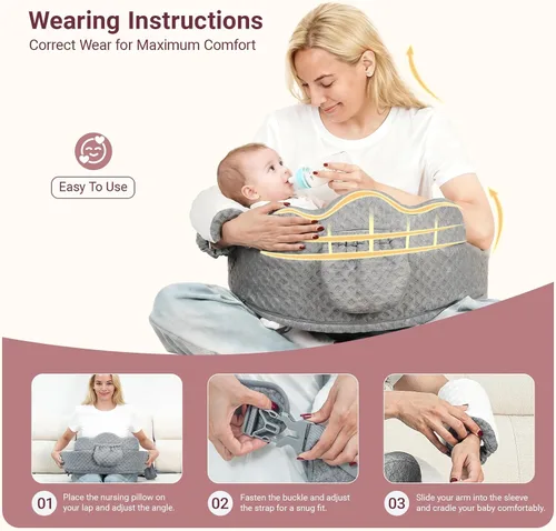 Miniatura 4 de Almohada de lactancia elevada con almohada de brazo, almohada ergonómica de seguridad de espuma viscoelástica para lactancia materna, correa