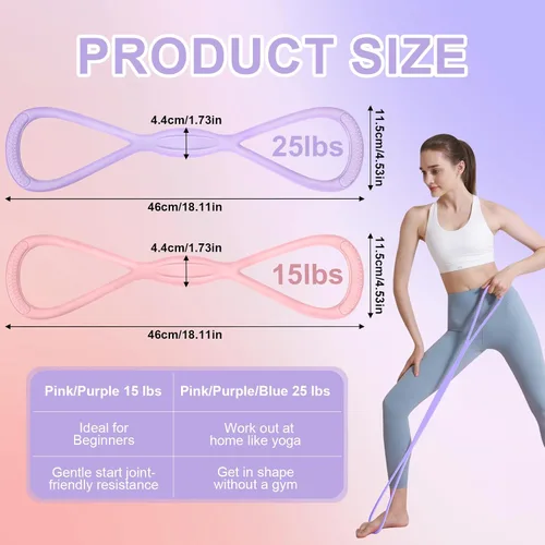 Miniatura 2 de Banda de Resistencia Figura 8: Bandas de Resistencia con Asas para Entrenar - Bandas de Resistencia en Forma de 8 para Mujeres - Bandas de Ejercicio