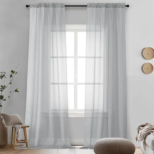 Miniatura 239 de OVZME - Cortinas traslúcidas blancas de 45 pulgadas de largo, 2 paneles, cortinas de gasa con bolsillo para barra para ventanas pequeñas, cada una