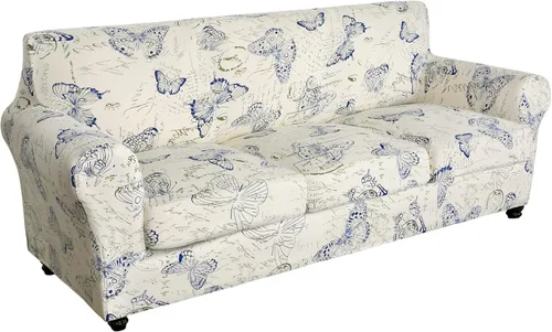 Miniatura 8 de SearchI Funda elástica para sofá con estampado, Funda de sofá impresa, Patrón floral 4 piezas de funda para sofá con 3 fundas de cojín separadas