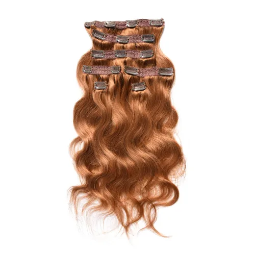 Miniatura 6 de viviaBella Extensiones de cabello humano ondulado con clip, color rojo cobre, 14 pulgadas, cabello virgen brasileño de doble trama, 7 unidades por