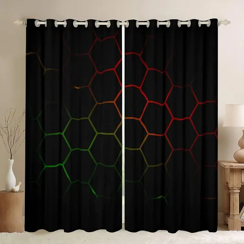 Miniatura 43 de Feelyou - Cortinas de ventana en forma de panal, tema geométrico hexagonal con luces de neón verdes, para chicos adolescentes y hombres, elegante