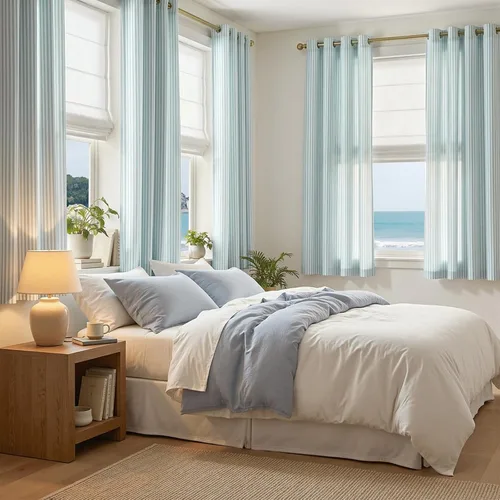 Miniatura 3 de Vangao Cortinas de lino a rayas para sala de estar, dormitorio, casa rural con estampado de rayas de tictac, cortinas impresas con ojales
