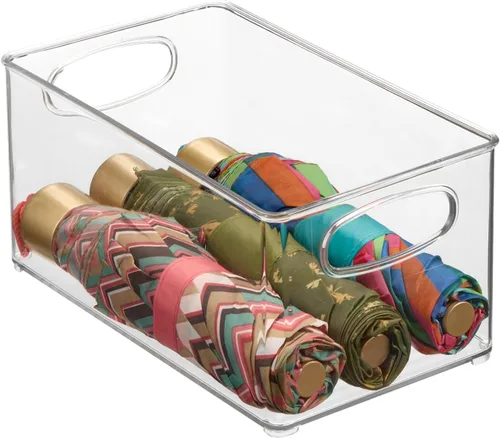 Miniatura 6 de mDesign Organizador de plástico para armario del hogar, cesta de almacenamiento con asas para dormitorio, baño, estantes de gabinete, entrada