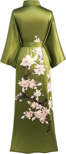 Miniatura 2 de BABEYOND Kimono bata larga de satén floral para dormir, bata de baño para soltera.