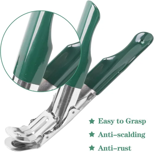 Miniatura 4 de Levantador de rejilla de parrilla de acero inoxidable, agarre de rejilla con cubierta protectora verde. Herramienta elevadora de rejilla compatible