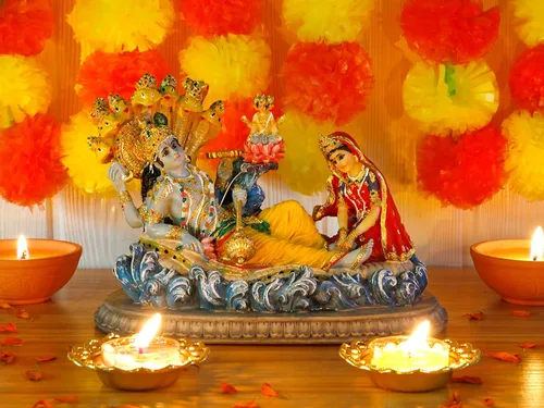 Miniatura 4 de BangBangDa Estatua de Dios hindú Vishnu Lakshmi – 8.3 pulgadas de largo, ídolo indio Vishnu Laxmi Murti, regalo para cumpleaños familiar indio