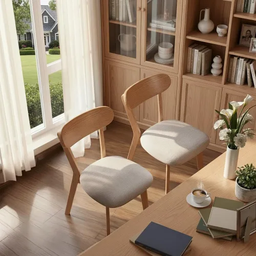 Miniatura 5 de Sillas de comedor 100% de madera de roble macizo, sillas de comedor modernas de mediados de siglo con cojín tapizado, sillas de cocina, comedor