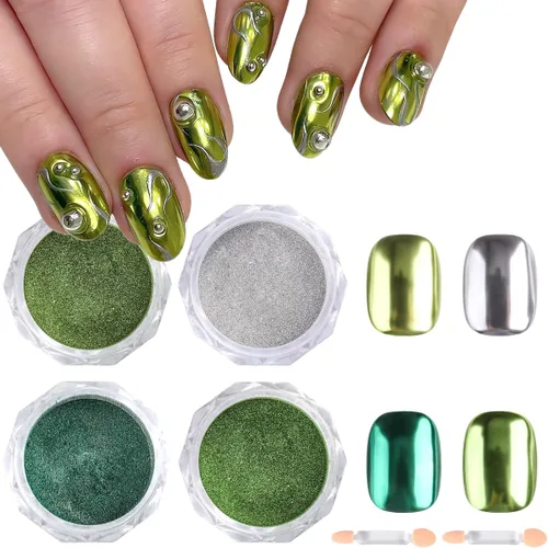 Miniatura 11 de Kit de polvo de uñas cromado, 10 colores dorado, plateado, bronce, efecto espejo metálico, polvo cromado con gel de escultura 3D de 0.35 oz (10 g)