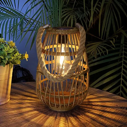 Miniatura 4 de Farol solar para exteriores, impermeables, grandes, de ratán, decorativas, brillantes, bohemias, con asa, rústica, colgante o lámpara de mesa