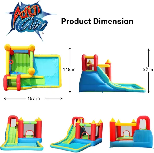 Miniatura 2 de Casa de rebote inflable Action Air con soplador, gran área de salto y tobogán, castillo hinchable duradero y extra grueso para niños, diversión