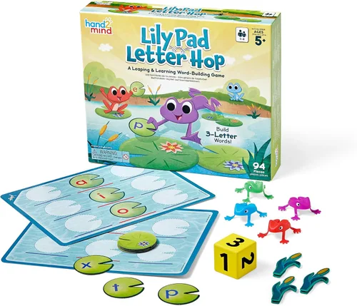 Hand2Mind Lily Pad Letter Hop - CVC y juegos de palabras a la vista, juguetes de habilidades motoras finas, actividades de ortografía y creación de