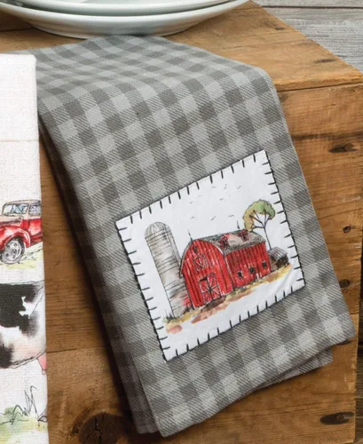 Miniatura 3 de Kay Dee Designs Country Life - Juego de toallas de felpa de doble propósito y apliques para cocina, juego de animales de granja y granero rojo