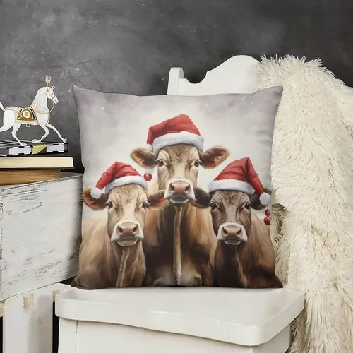 Miniatura 10 de Funda de cojín decorativa para sofá de 22 x 22 pulgadas, diseño de villancicos de Navidad, para sala de estar feliz invierno, para sofá Patrón 4