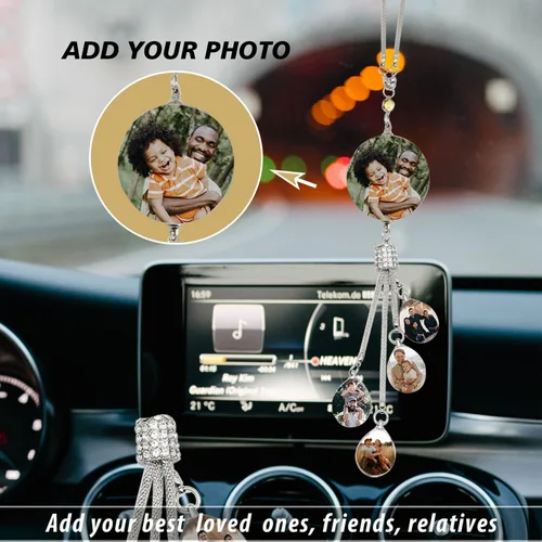 Miniatura 2 de Adornos Colgantes Personalizados de Foto de Cristal para Coche para Mujeres y Hombres, Adornos Personalizados de Coche con Imágenes, Colgantes