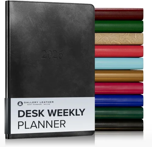 Miniatura 57 de Gallery Leather Agenda semanal y mensual grande 2025-2026, agenda y cuaderno con elegantes bordes de página dorados dorados, 12 meses, cactus Cactus