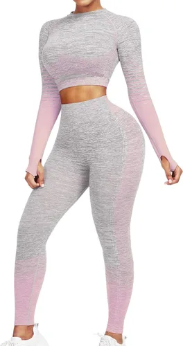 JOYMODE - Conjunto de entrenamiento para mujer, diseño de 2 piezas con leggings de tiro alto sin costuras y camiseta corta , para yoga