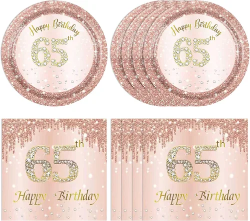 Miniatura 10 de Decoraciones de cumpleaños número 70 para mujer, decoraciones de cumpleaños número 70, platos y servilletas de oro rosa, decoraciones de cumpleaños