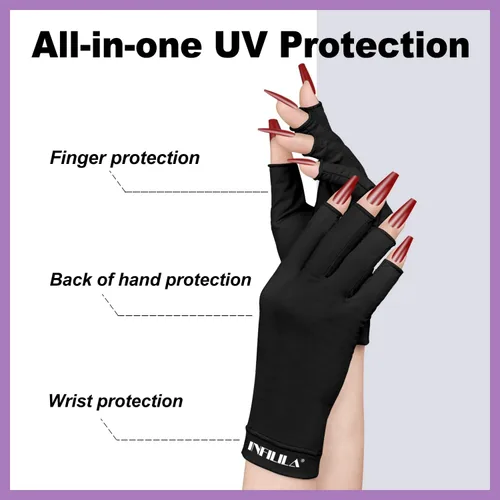 Miniatura 3 de NXJ INFILILA UV Gloves for Nails, Anti UV Light Gloves for Gel Nail Lamp, Professional UPF 99+ Protection for Women Negro